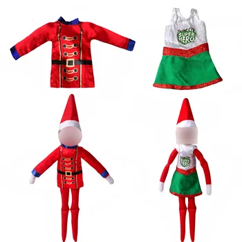 Коледен Елф Кукла Облекло, Аксесоари Зелена Рокля с Принтом и Червена Риза, Подходящи за Кукли 30 см Бебешки Играчки, Аксесоари, Подаръци