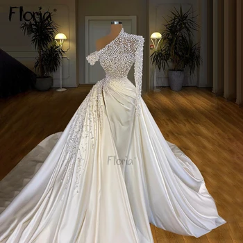 Красива сватбена рокля с перли и отворени рамене 2023, сватбени рокли от Дубай, зашити на ръка, висок клас сватбена рокля, по-големи размери