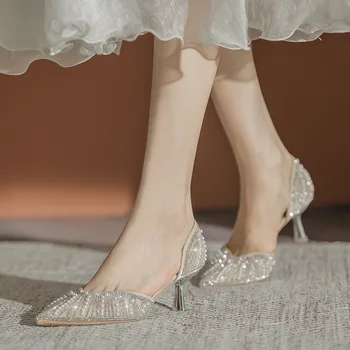 Кристален кралицата, сватбени обувки за булката, с остри пръсти, 6 см, Пепеляшка, цветя, кристали, Мери Джейн, обувки Мери Джейн е на висок тънък ток