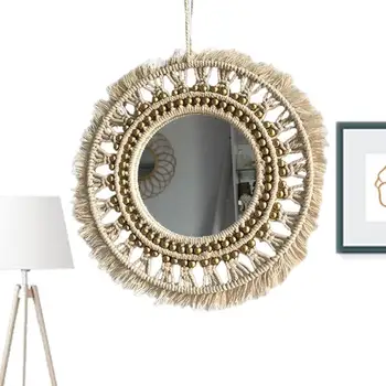 Кръгло стенно огледало, стенни огледала в ресни, декоративно стенно огледало, огледало за грим, скандинавски декор за баня, гардеробна или