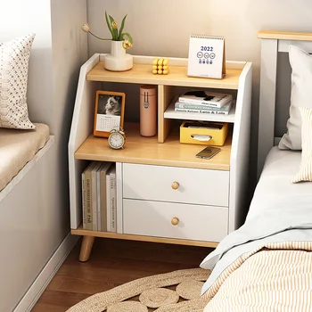 Легло от масивно дърво JOYLIVE Икономична нощно шкафче в скандинавски стил, малки шкафчета, творчески, богат на функции спалня Ark Receive