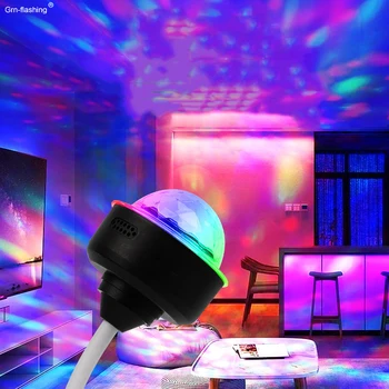 Мини-dj, панорамен лампа за дискотеки със звук, кристална топка, осветление на атмосферата в салона на автомобила, гласов ефект, лазерна светлина