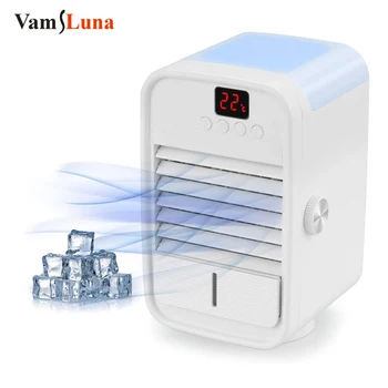 Мини-изпаряване настолен вентилатор с автоматично въртене и дисплей на температурата, персонален преносим USB вентилатор-хладен въздух за домашен офис с водно охлаждане