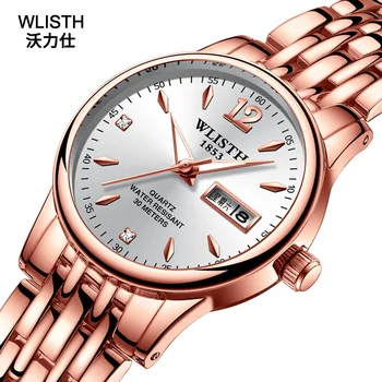 Модерен блясък водоустойчиви часовници, женски марка WLISTH, луксозни дизайнерски часовници е от неръждаема стомана и розово злато за жени Reloj Hombre