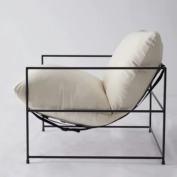 Модерни мебели за дневна, ново дизайнерски стол със стоманена рамка, материал-перо, удобен акцент