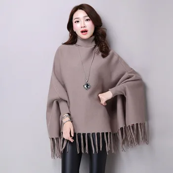 Нов Женски Свободен Пуловер в корейски стил, Дамски Наметало с пискюли и Шал, Пуловер с ръкави 