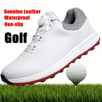 Нова мъжки обувки за голф водоустойчива устойчива на плъзгане обувки, обувки за голф и дишащи спортни обувки, Кожени улични маратонки, обувки за голф