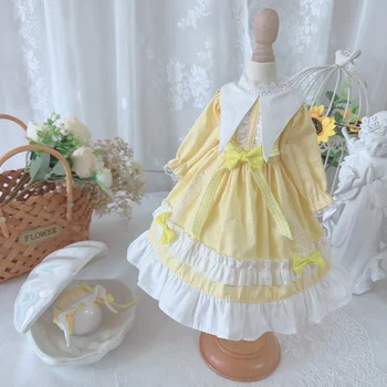 Облекло за кукли BJD подходящ за размера на 1/3 1/41/6 жълто облекло прислужница с дълги ръкави и аппликацией, рокля, аксесоари за кукли