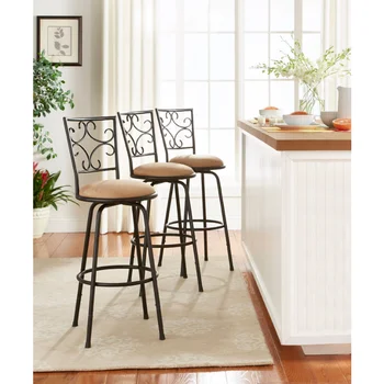 Опора Бар стол Gillian с регулируема височина, Черно и бежово, Комплект от 3 столове, бар столове Бар мебели