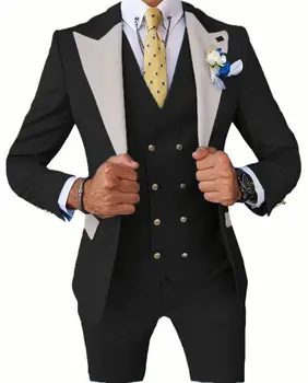 Палта, бизнес официален комплект, панталони за парти, сватба блейзър, 3 бр., костюми Traje Americana Hombre за мъже