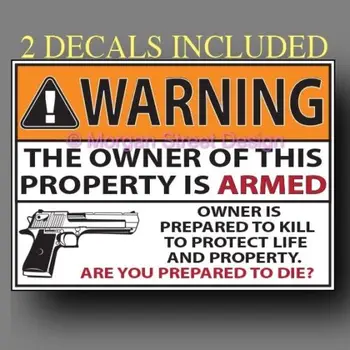 Предупредителни етикети, комплект от 2 предупредителни стикери за пистолет с втората поправка, PVC Винил светлоотразителни стикери