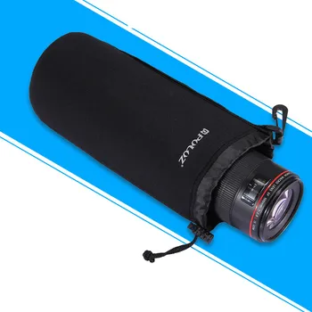 Преносима чанта за носене на обектив за огледално-рефлексен фотоапарат от неопрен, защитен калъф, чанта за съхранение с плетене на една кука, размер XXL (27x10 см)