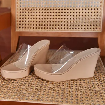 Прозрачни сандали за жени летни обувки 2022 нов модерен висок ток на танкетке платформа с каишка на петата ежедневни PVC Секси ежедневни