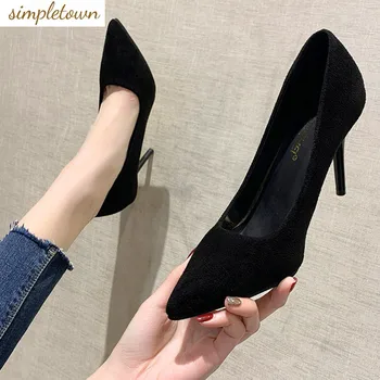 Професионален женски черен цвят с висок ток 2023, пролет и есен, нова официална работна обувки на тънък ток, с остри пръсти, дамски
