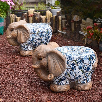 Разделочный блок във формата на синьо-бял слон, декорация на двора и градината, украса за животни, поставка за саксия, балконная стая, уличен стол