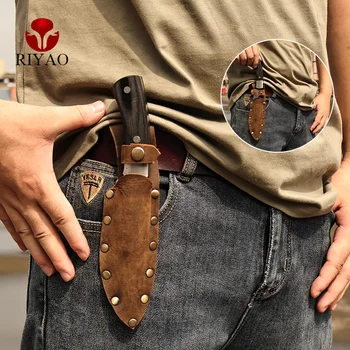 Ретро калъф за ножове RIYAO, сабя от естествена кожа, поясная чанта с клип за колан, тактически калъф за ножове за лов на открито, поясная чанта за къмпинг