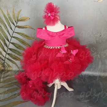 Рокля с цветя модел за момичета Буйна тюлевая пола с аппликацией от мъниста без ръкави Сватбена елегантна детска рокля на цветя модел рокля за първо причастие