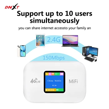 Рутер DNXT 4G Lte, безжична Wifi, преносим мини-точка за достъп на открито, джобен Mifi 150 Mbit/s, един слот за sim-карти, повторител, 3000 mah, с LCD модем