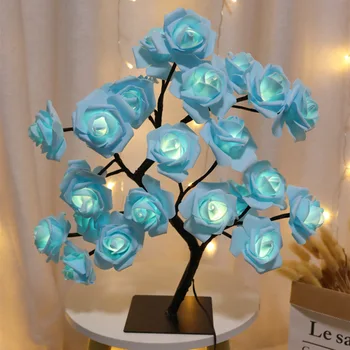 Светодиодна настолна лампа палисандрово дърво USB нощни лампи Коледна украса и подарък за детска стая Осветление във формата на цвете рози за Украса на дома