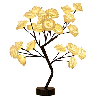 Светодиодна настолна лампа с батерии, захранва от USB, рози цвете, дърво бонзай, нощни лампи, декорация за гирлянди, лампички на 