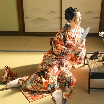 Традиционни японски кимона с дълъг ръкав кимоно рокля стари цветни щампи кимоно cosplay дрехи снимка Рокля кимоно cosplay V3007