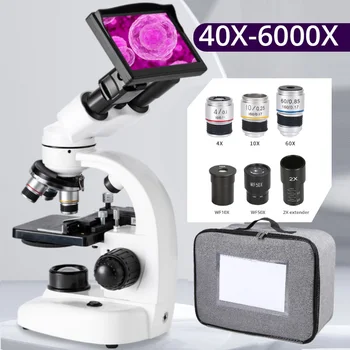 Увеличение 40X-6000X Бинокъла Биологичен HD Лабораторен Микроскоп студентски Микроскоп с led осветление 7-инчов екран и Окуляры WF10X 50X