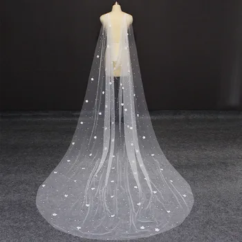 Фотография Сватбена болеро с перли и цветя с дължина 3 метра, сватбена наметало с перли, сватбени аксесоари, болеро Bruid