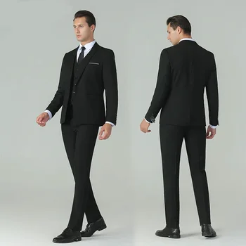 Яке + панталон, комплект от 2 теми за една пуговице, ново модно мъжко ежедневното бутиков бизнес рокля, булчински костюм на младоженеца, палта, панталони