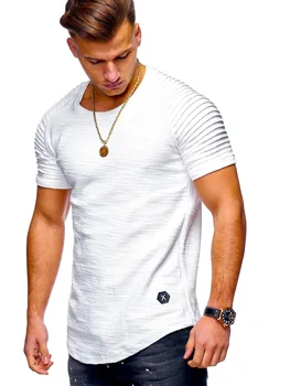 № 2 A1514 Тениска с къс ръкав, мъжки годишният универсален тениска с къси ръкави, тенденция риза в тънка ивица