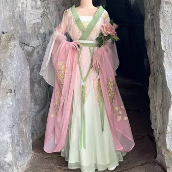 Китайското рокля Hanfu, женски костюм фея за cosplay на Хелоуин реколта е традиционна бродерия, Hanfu 2023, Лятна рокля наклон лилав цвят