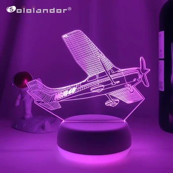 Най-новият креативен 3D илюзии на визии самолет нощна светлина Сензорен екран, USB самолет настолна лампа за детска сън Осветление за дома Deocor Подаръци за момчета